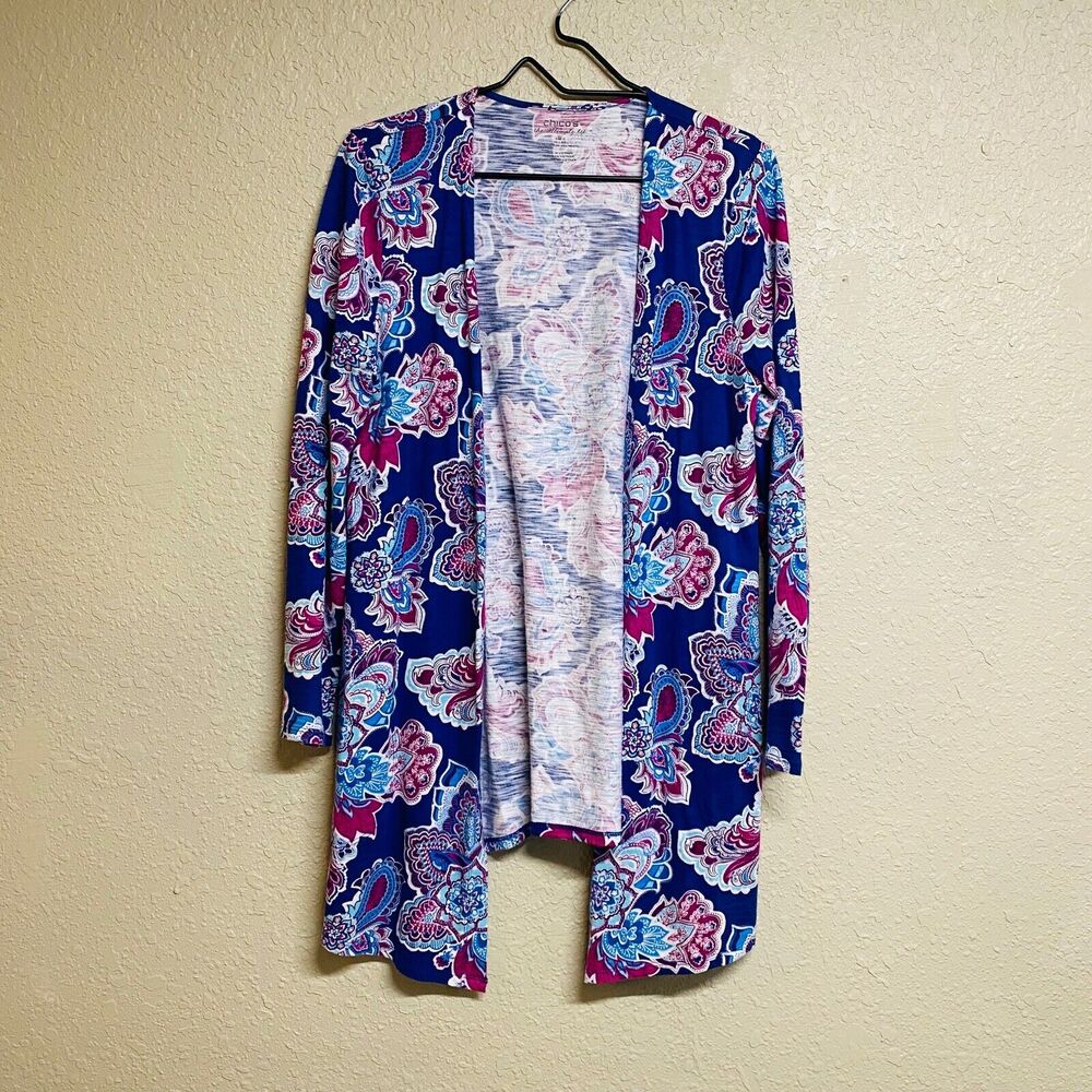 Chico's Women's The Ultimate Tee Open Front Outline Floral Cardigan Size 0/S/4 - Picture 3 of 8